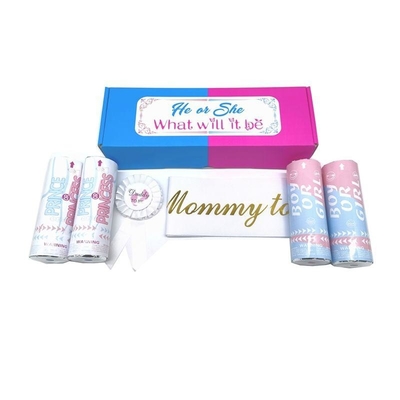 A-mazon Hot Selling Biru Pink Boy Gadis Menunjukkan Jenis Kelamin Perlengkapan Biodegradable Flameproof Party Popper Confetti Launcher