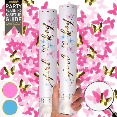 Jender Terungkap Konfetti Cannon Butterfly Bentuk Pink 2 Paket Jender Terungkap Boy Girl Poppers