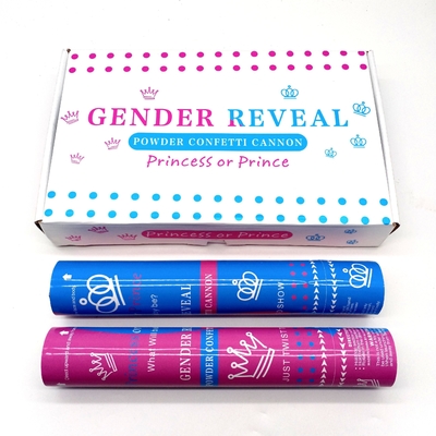 A-mazon Hot Selling Biru Pink Boy Gadis Menunjukkan Jenis Kelamin Perlengkapan Biodegradable Flameproof Party Popper Confetti Launcher