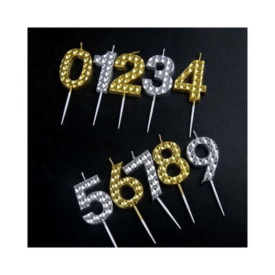 Creative Gold Silver Diamond Surface Lilin Digital Pesta Ulang Tahun Dekorasi Kue