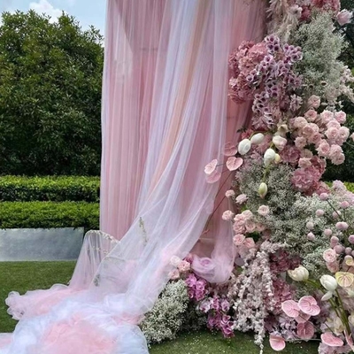 Custom Polyester Tulle Kain Lembut Pewarnaan Warna Murni Untuk Dekorasi Pernikahan Luar