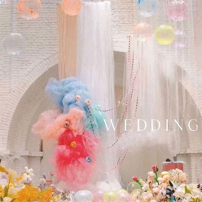 Custom Polyester Tulle Kain Lembut Pewarnaan Warna Murni Untuk Dekorasi Pernikahan Luar