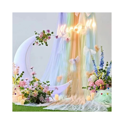 Custom Polyester Tulle Kain Lembut Pewarnaan Warna Murni Untuk Dekorasi Pernikahan Luar