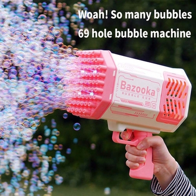 Bubble Gun Rocket 69 Holes Soap Bubbles Machine Christmas Gift Gun Shape Automatic Blower dengan mainan ringan untuk anak-anak