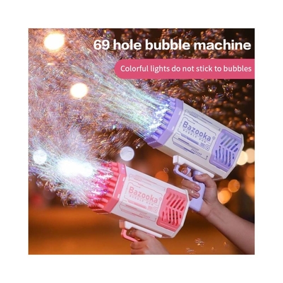 Bubble Gun Rocket 69 Holes Soap Bubbles Machine Christmas Gift Gun Shape Automatic Blower dengan mainan ringan untuk anak-anak